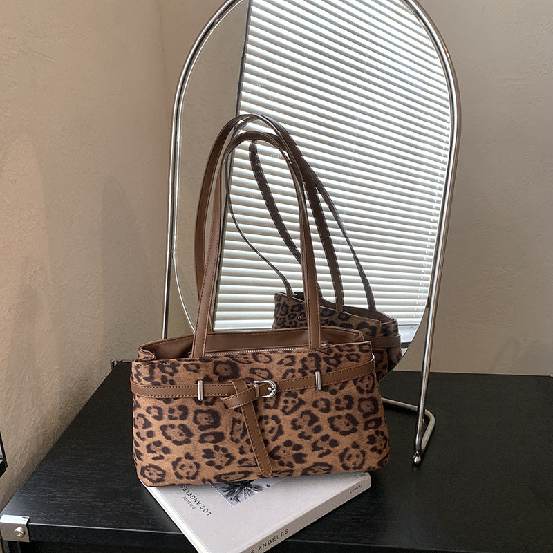 Elegant Suede Shoulder Bag with Buckle Detail
