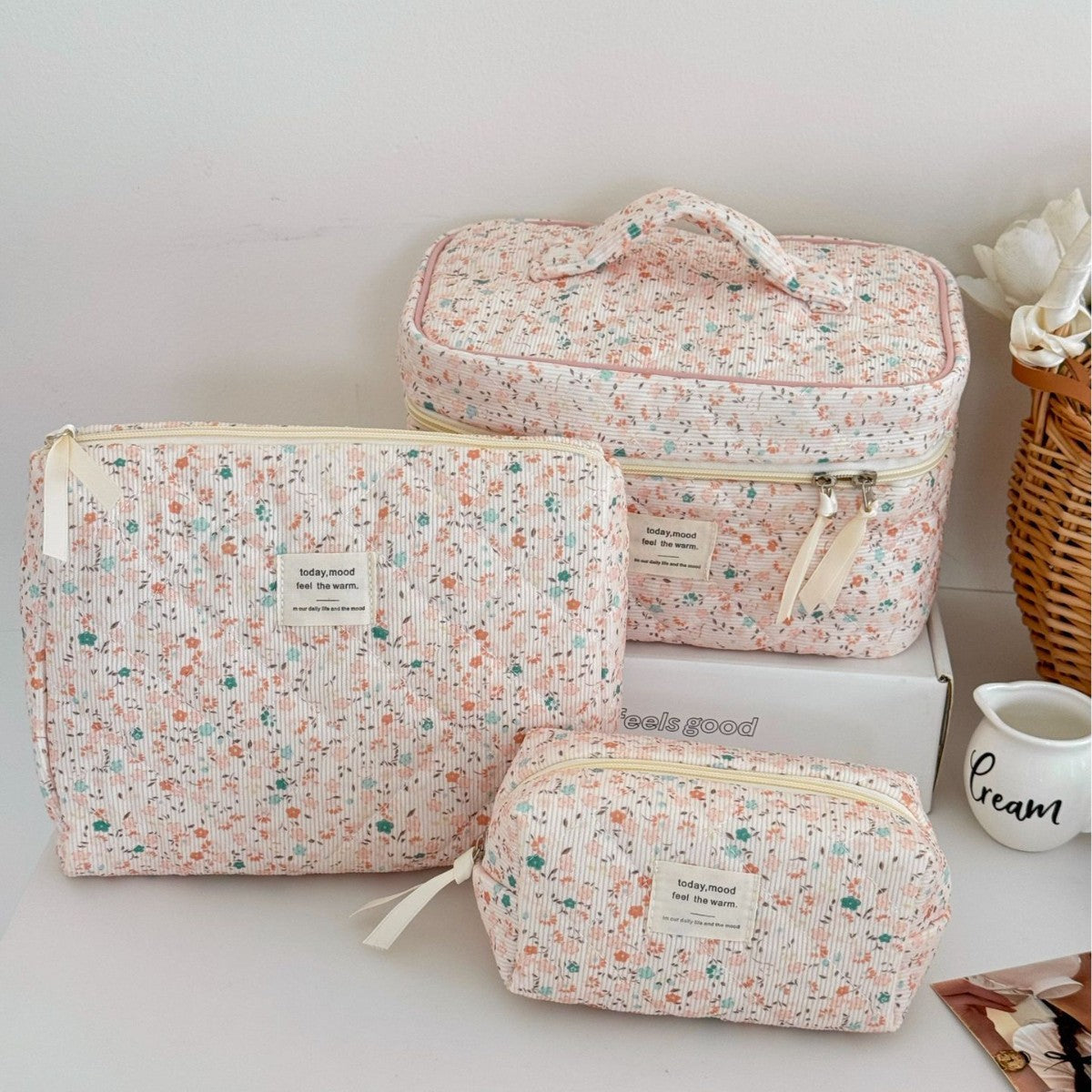 Corduroy All-Over Floral Cosmetic Bag