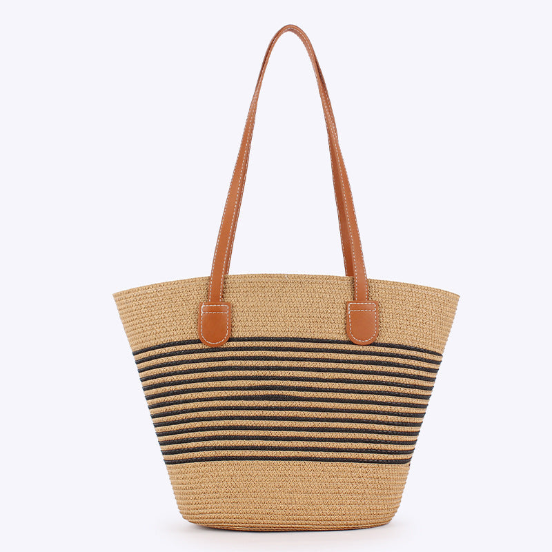 Women Striped Handwoven Large Capacity Tote Holiday Bag