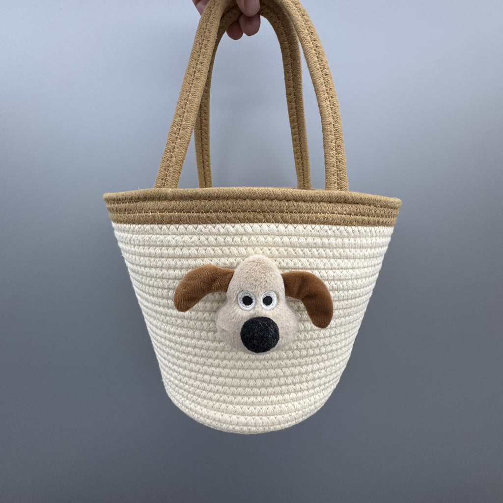Cartoon Woven Portable Gift Basket Cotton Rope Bag