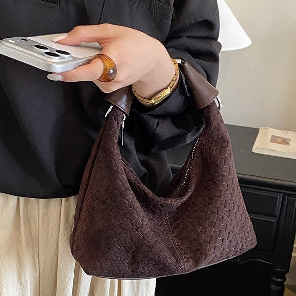 Vintage Woven PU Leather Hobo Shoulder Bag with Adjustable Strap