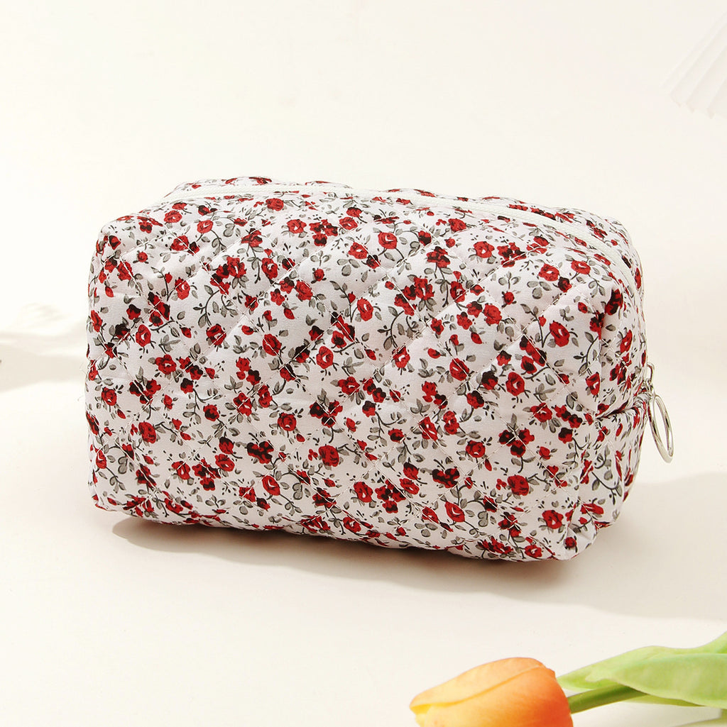 Small Floral Quilted Cotton Travel Cosmetic Bag
