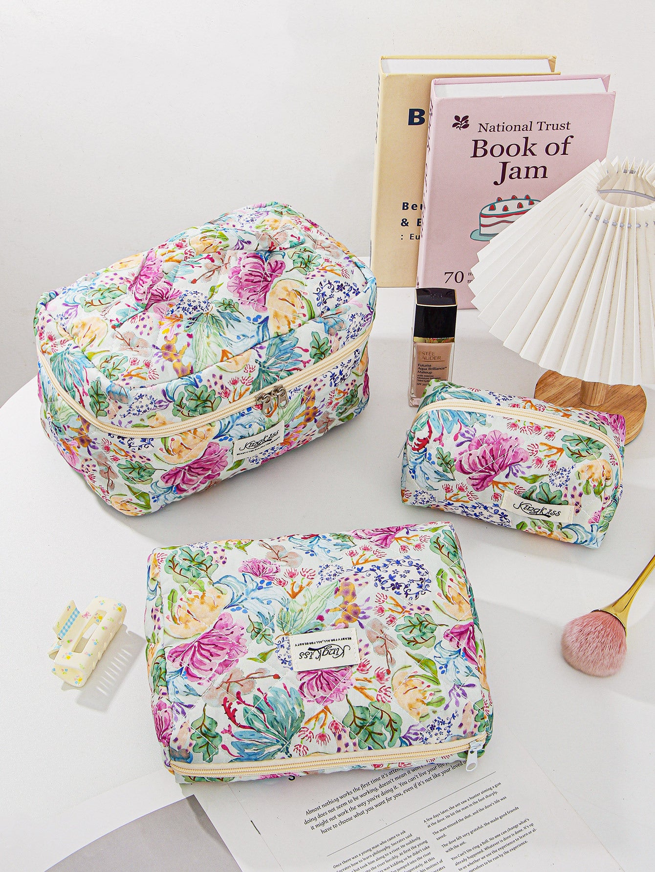 Cotton Floral Quilted Toiletry Bag