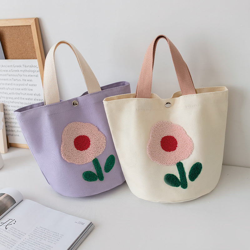 Women Embroidered Canvas Large Lunch Handheld Streetwear Bag