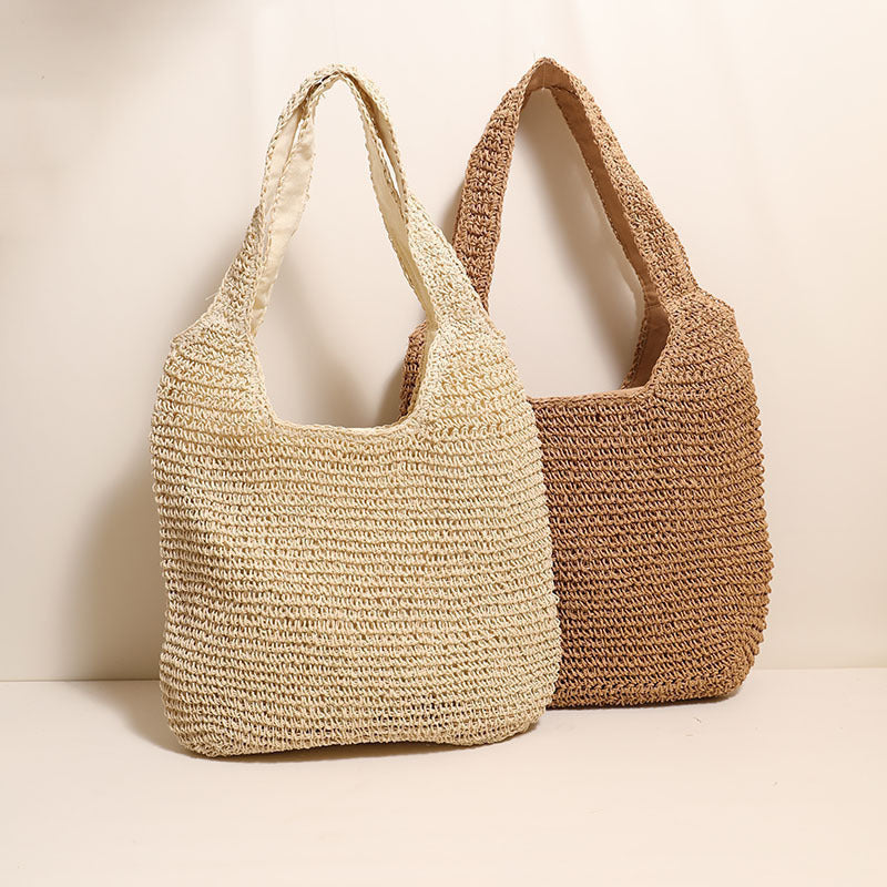 Handwoven Straw Shoulder Woven Summer Beach Tote Bag