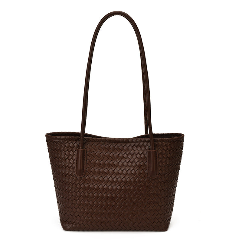 Classic Woven Tote Shoulder Bag with Double Shoulder Straps