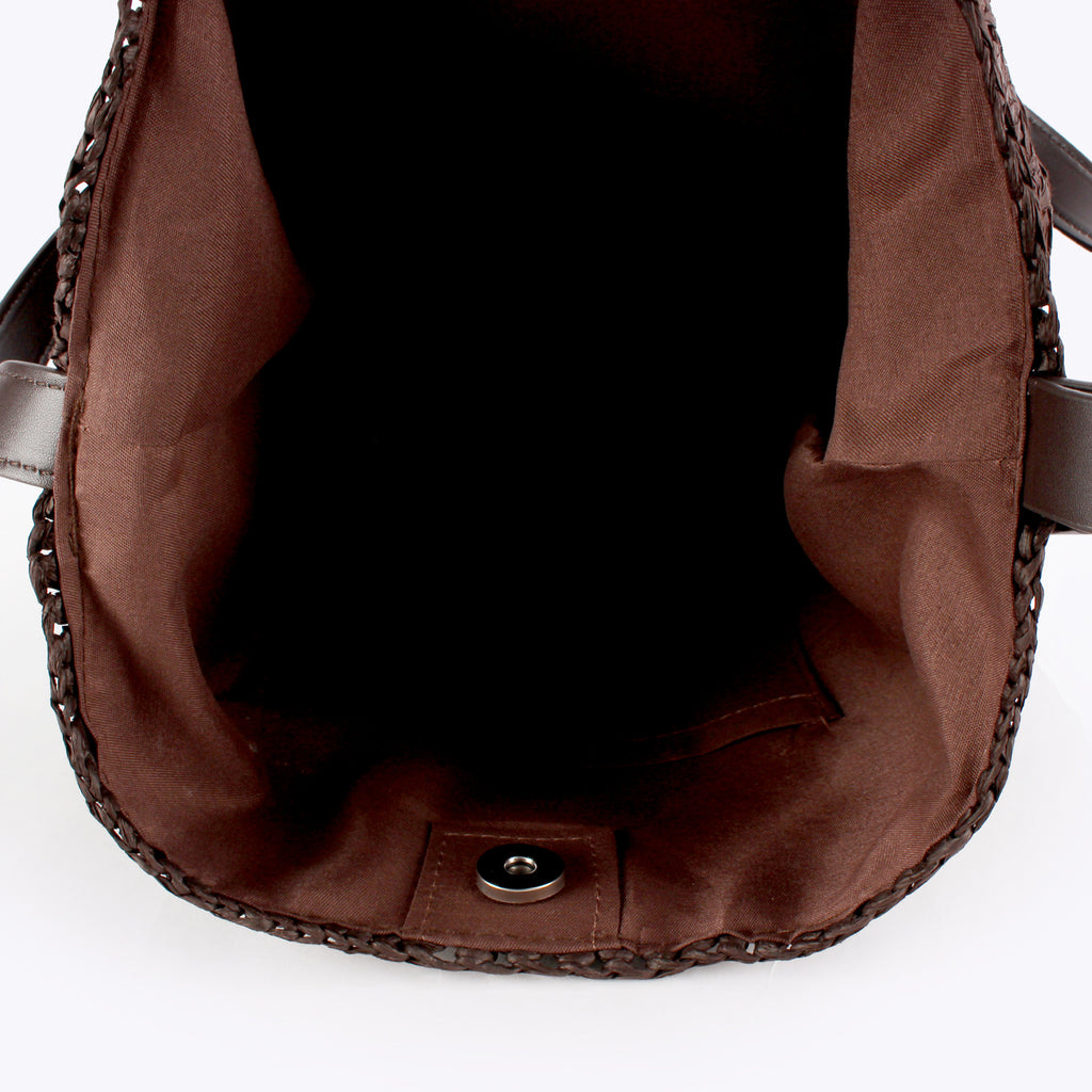 Boho Handwoven Paper Straw Bucket Adjustable Crossbody Shoulder Bag