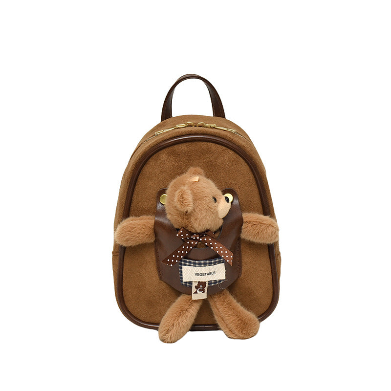 Mini Suede Backpack with Cute Plush Bear