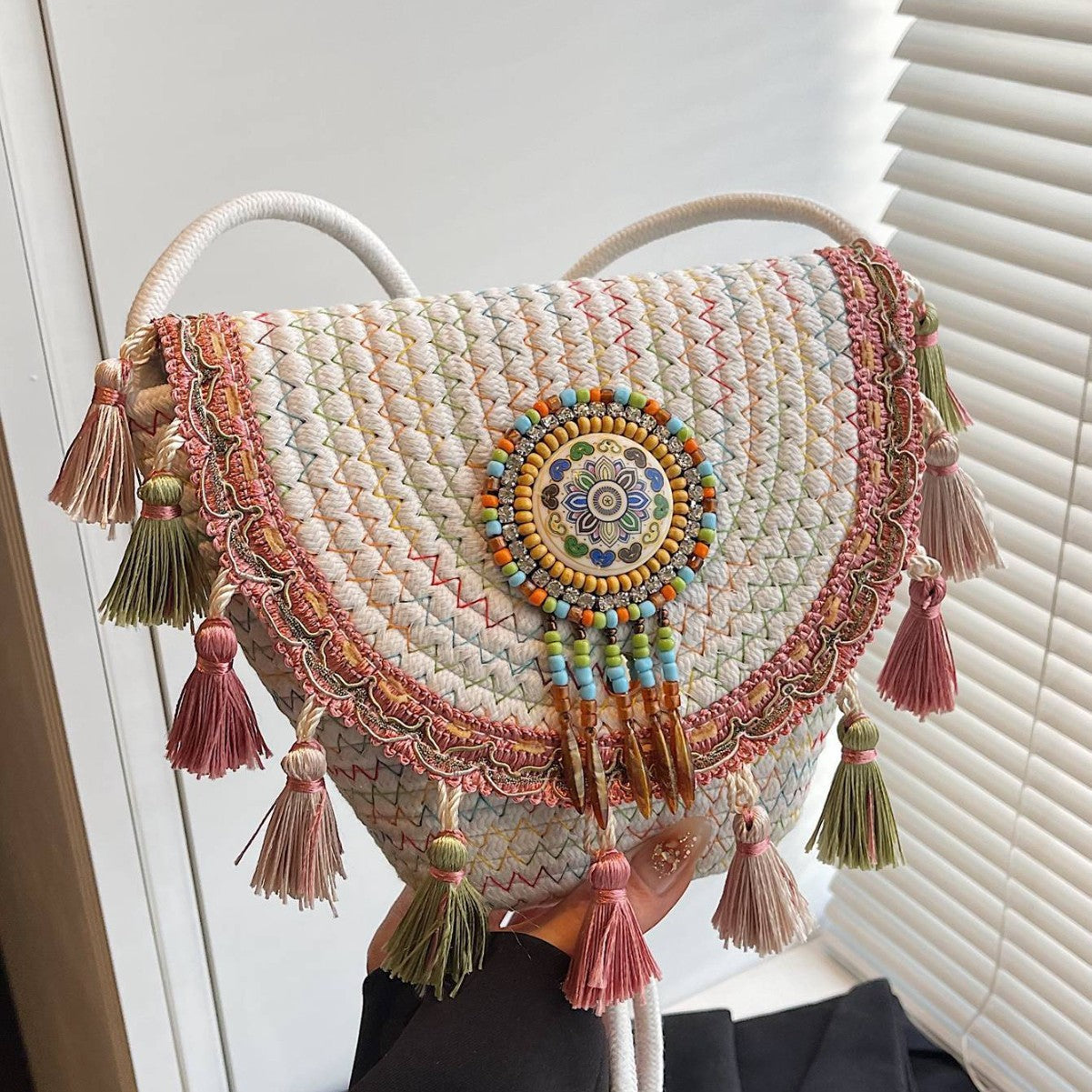 Women Bohemian Tassel 2026 New Ethnic Woven Beach Crossbody Phone Bag
