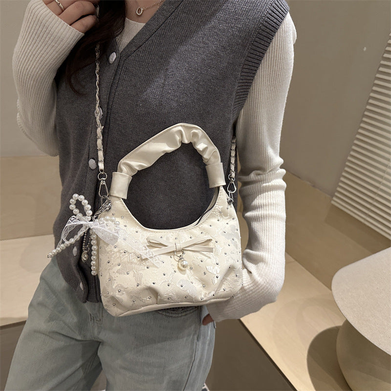 Women's Gentle Pleated Handbag Versatile Chain Shoulder Crossbody Bag