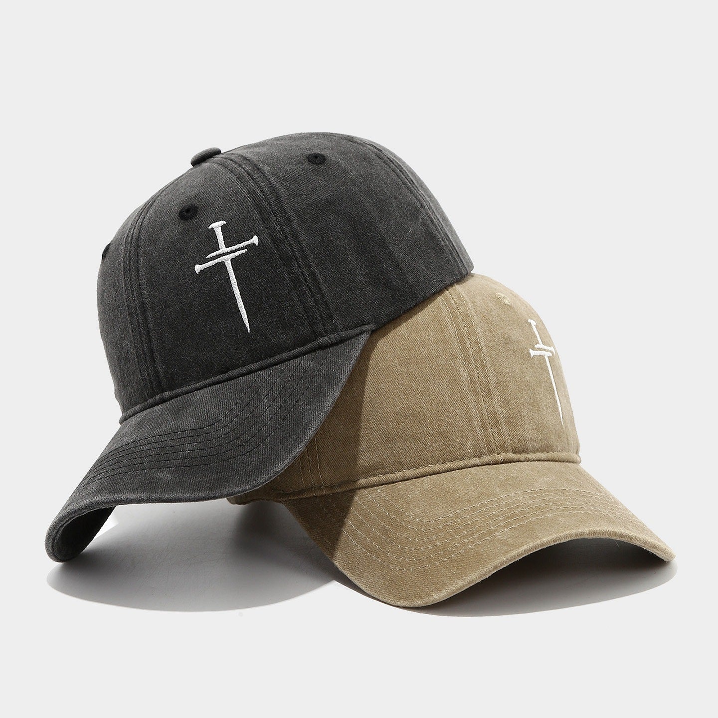 Washed Retro Cotton Embroidered Cross Baseball Cap