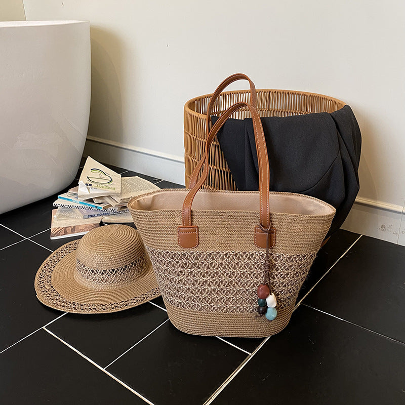 Women Straw Spring Handbag Beach Tote Large Woven Casual Shoulder Bag