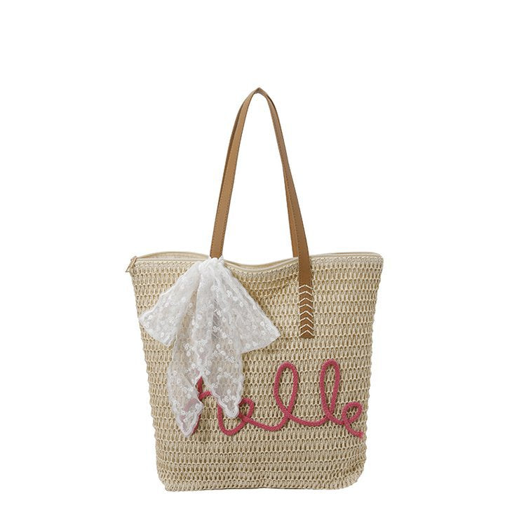 Beach Travel Straw 2026 New Fashion Letter Woven Shoulder Large Bag