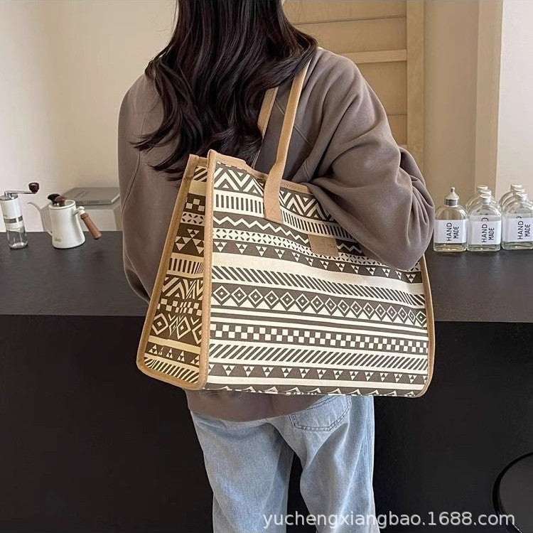 Women Large-Capacity Canvas Tote Bag Commuter One-Shoulder Mommy Bag