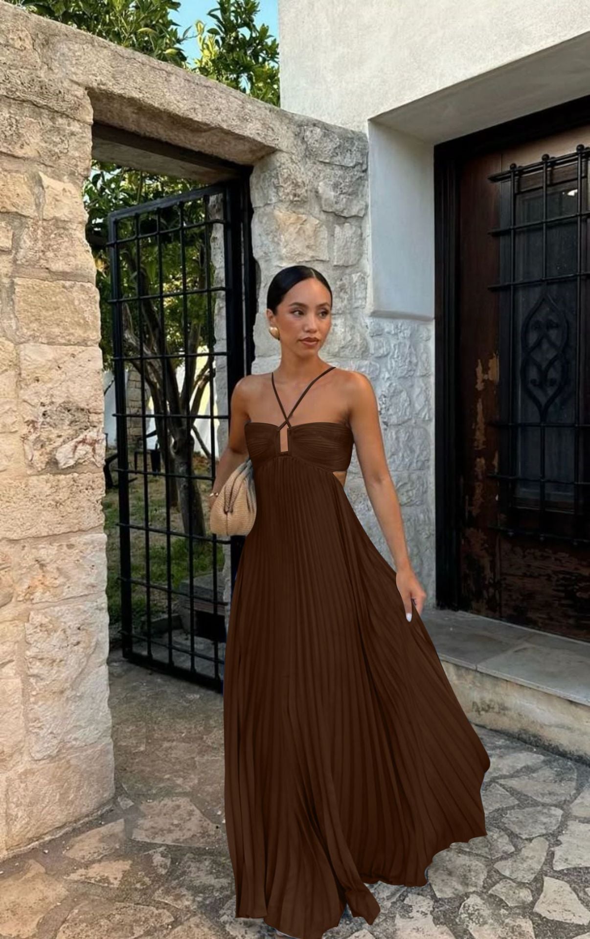 Solid Color Tube Top Pleated Sleeveless Suspender Dress