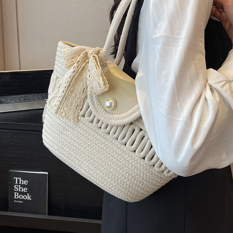 Hand-Woven Straw Beach Shoulder Bag
