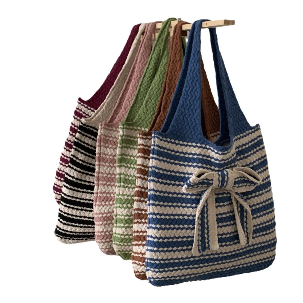 Sweet Striped Crochet Tote with Bow