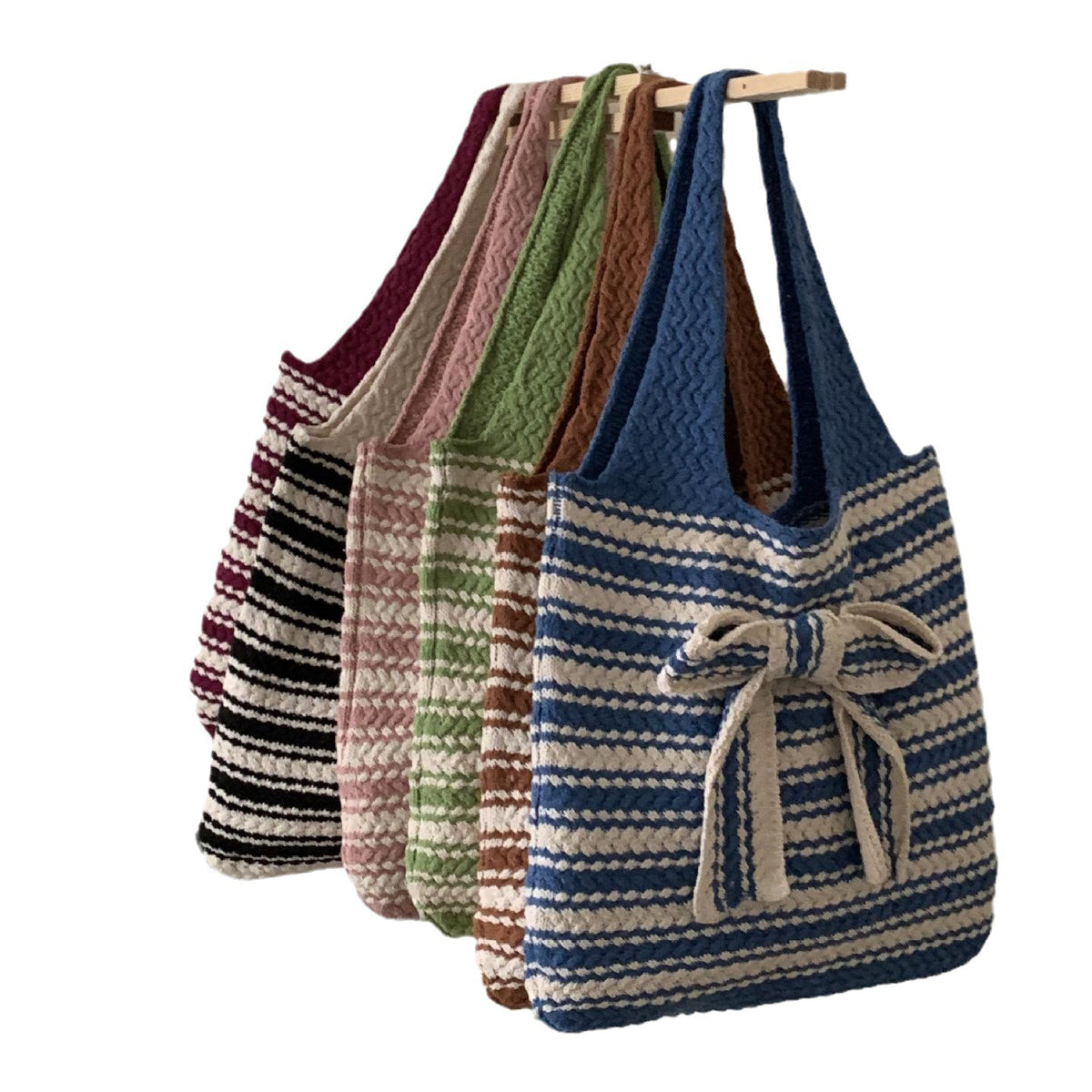 Sweet Striped Crochet Tote with Bow