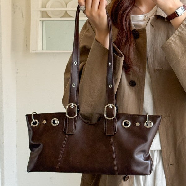 Vintage Grommet Tote with Buckle Straps