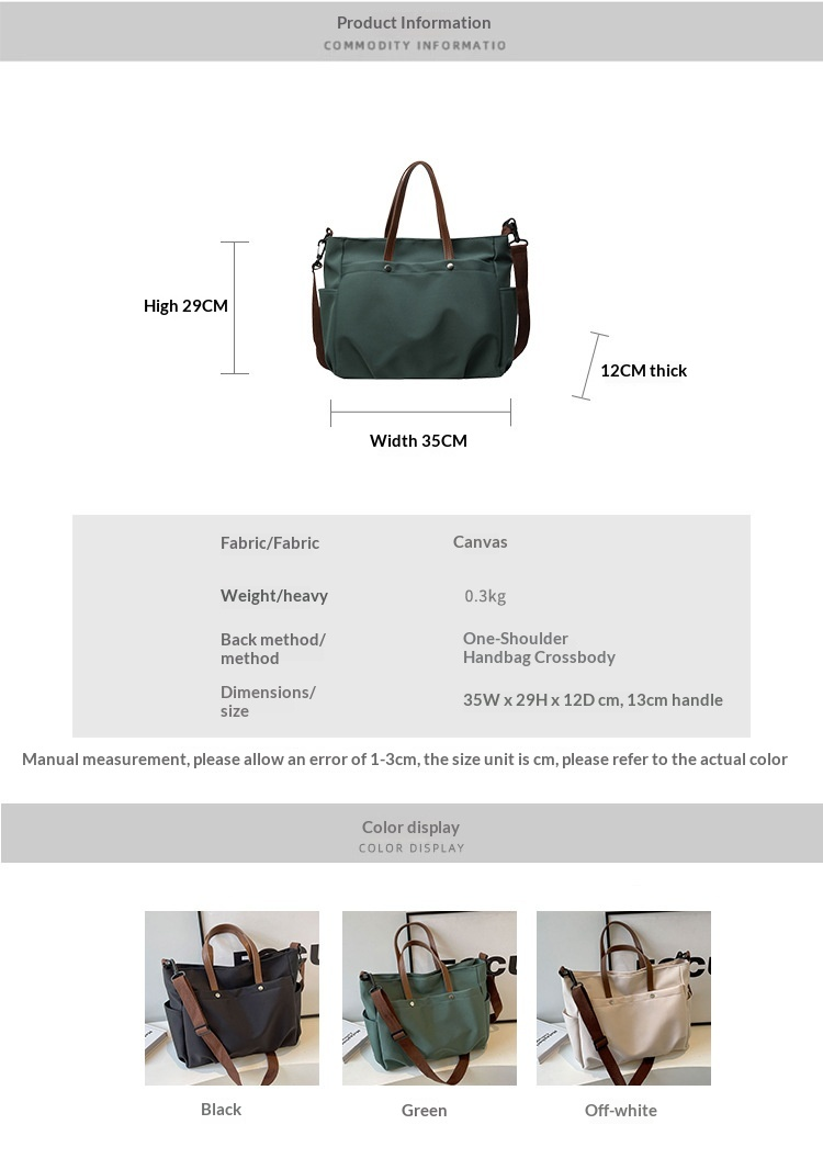 Large Canvas Tote Bag with Adjustable Crossbody Strap