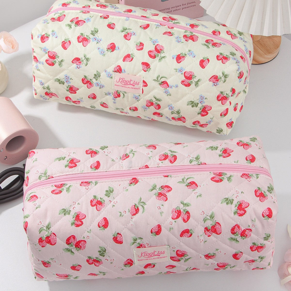 Large-Capacity Strawberry Printed Toiletry Bag