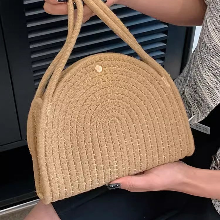 Women Straw 2026 New Cotton Woven Trendy Handheld Shoulder Bag