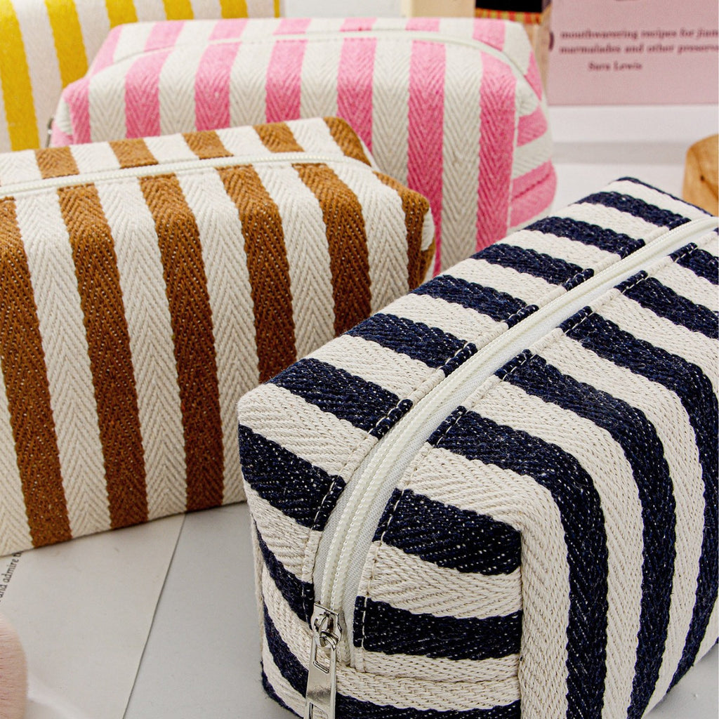 Canvas Striped Octagonal Large-Capacity Toiletry Bag