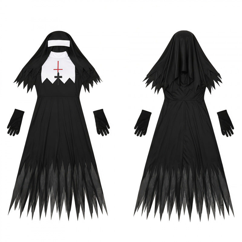 Gothic Horror Nun Costume Halloween Cosplay Outfit