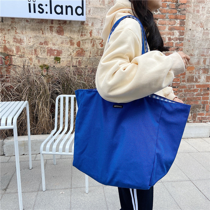 2026 Women Casual Simple Plaid Reversible Tote Bag