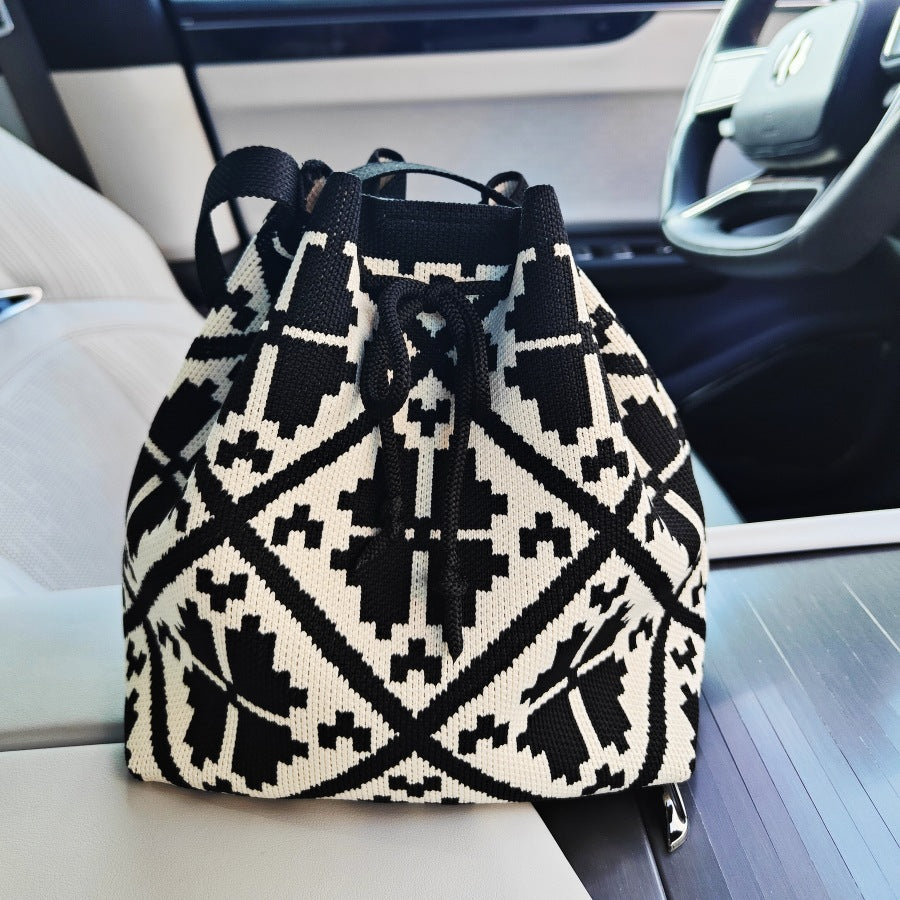 Knitted Drawstring Mini Bucket Shoulder Bag