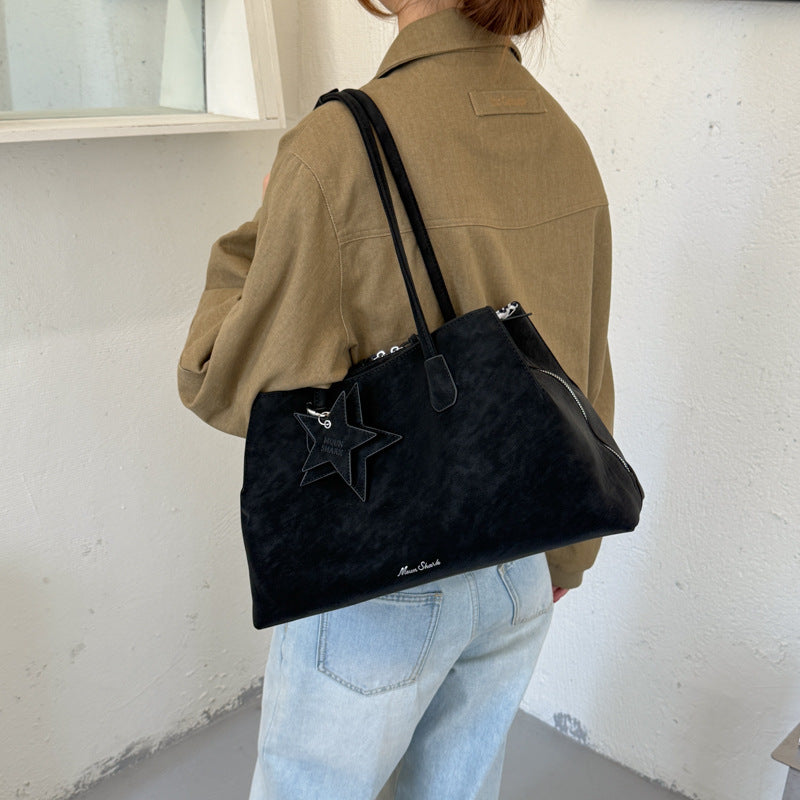 Vintage Star Charm Tote with Leopard Print Lining