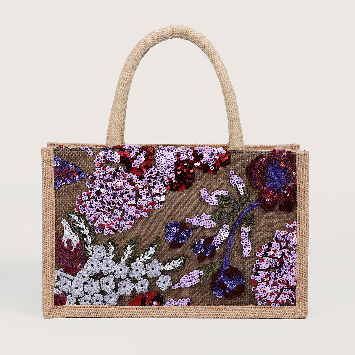 Women Sequin Embroidered Woven Tote Bag, Fashion Large Capacity Handbag