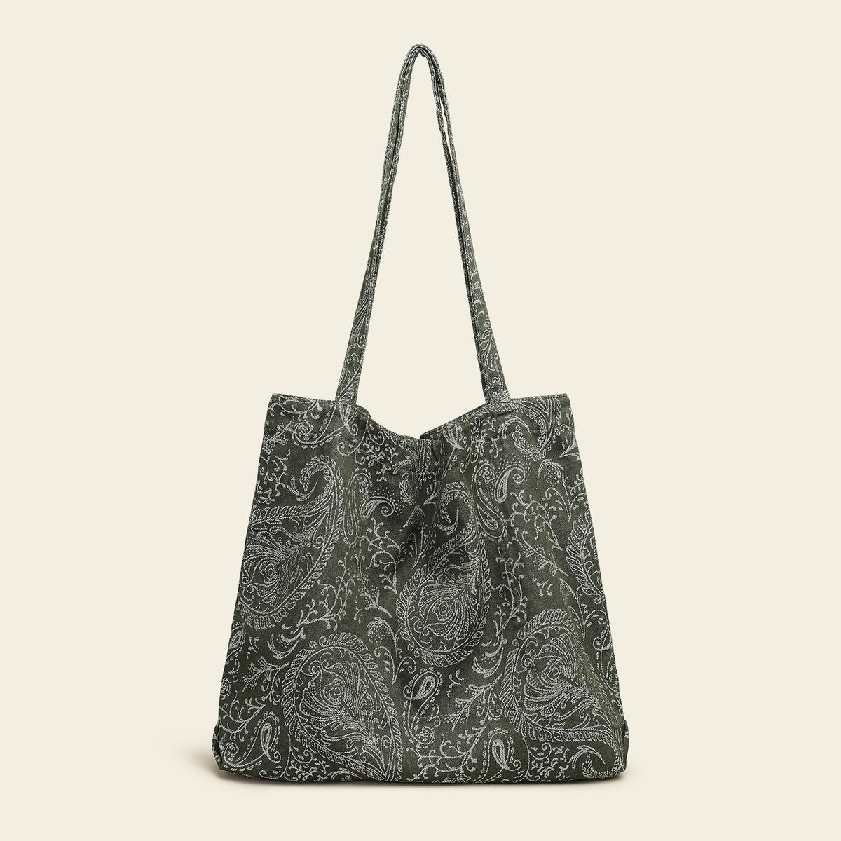 Retro Paisley Floral Large Canvas Tote Bag