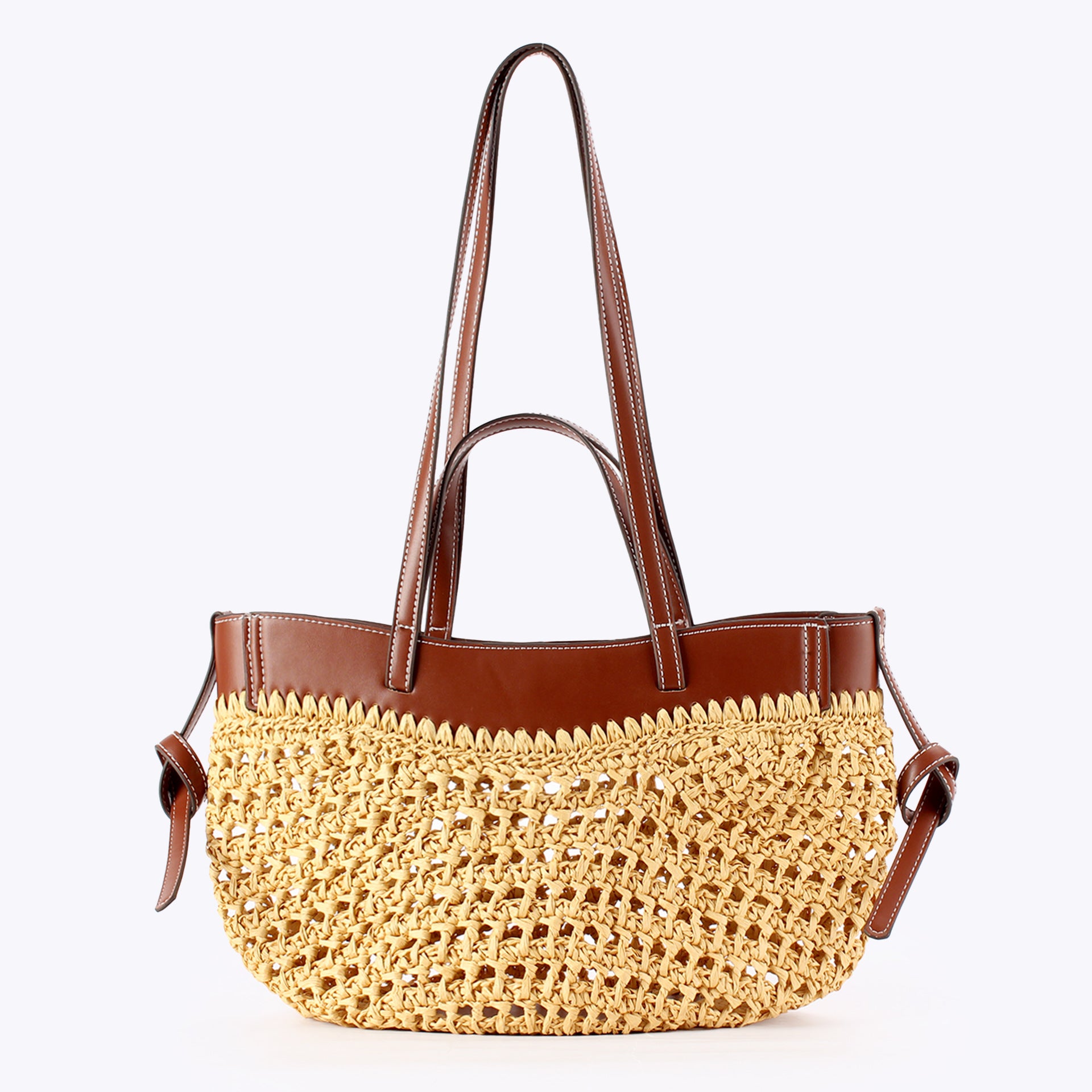 Boho Handwoven Paper Straw Shoulder Tote Bag with Dual Handles