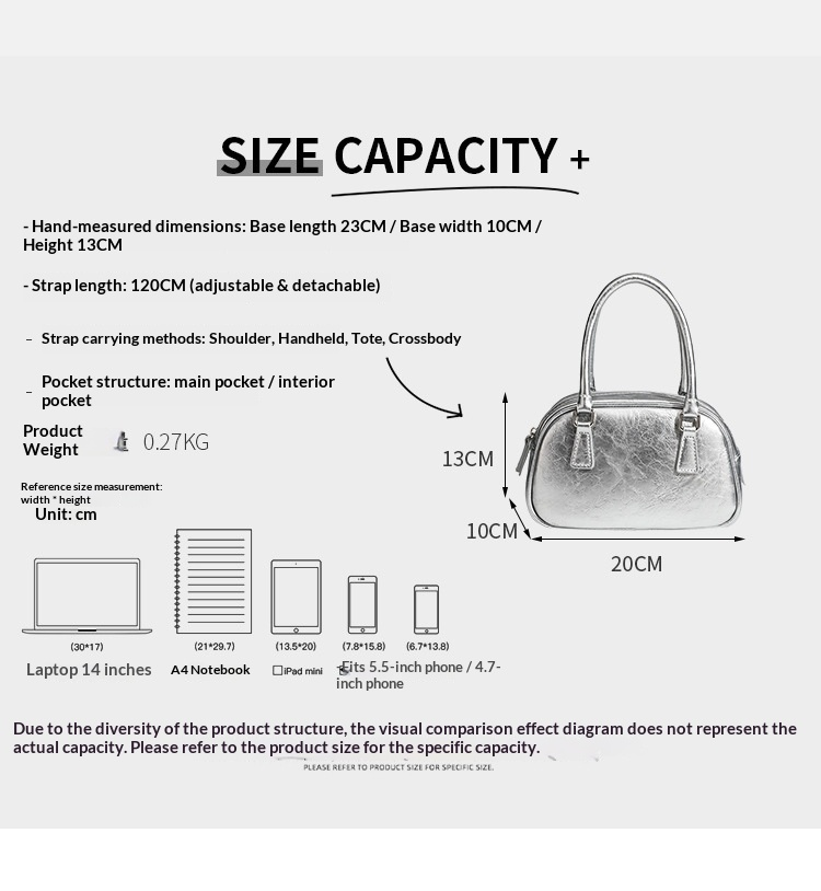 Metallic Mini Silver PU Leather Crossbody Boston Bag