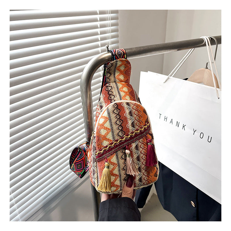 Ethnic Tassel Chest Crossbody Bag