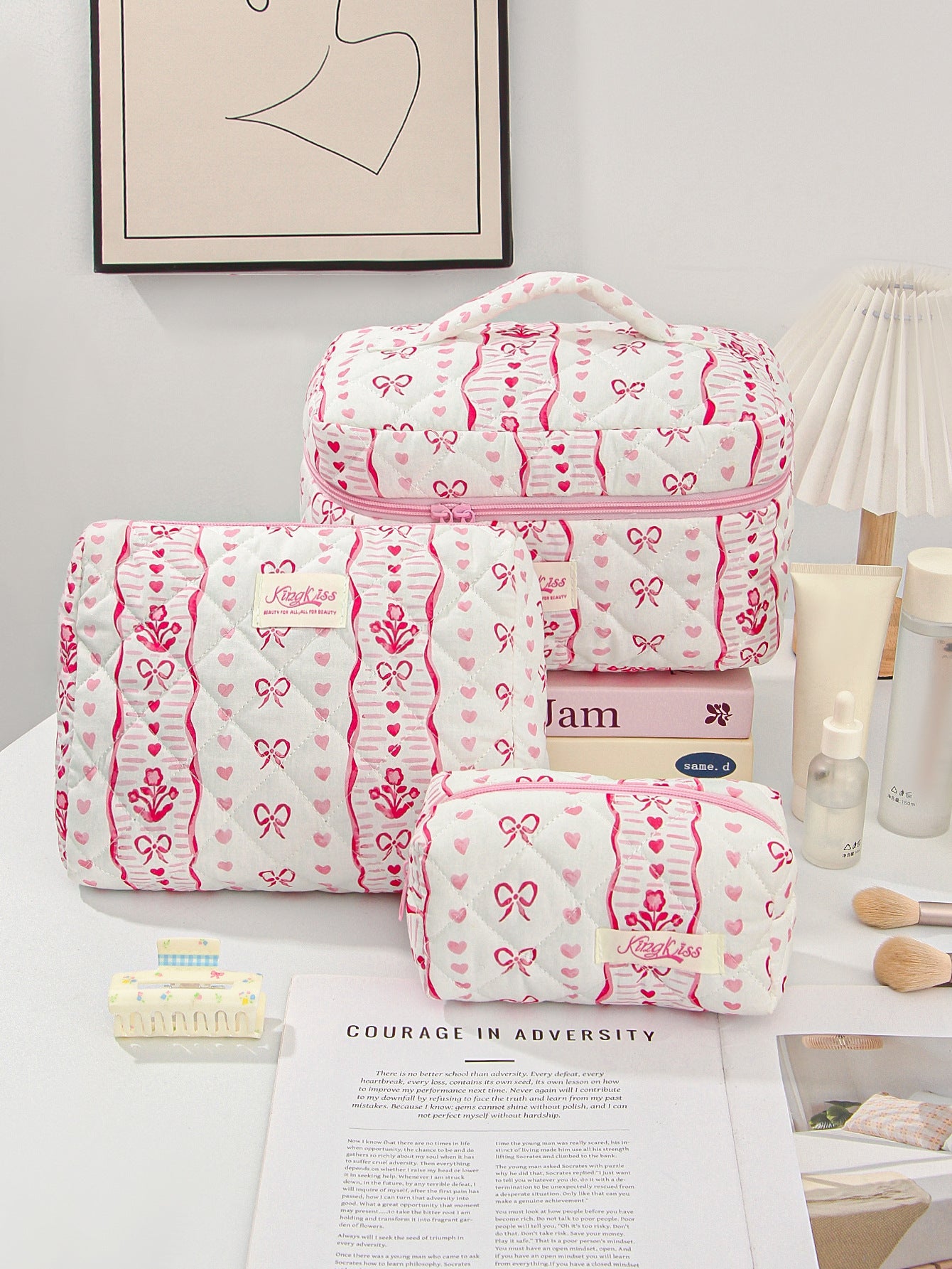 Canvas Striped Octagonal Large-Capacity Toiletry Bag