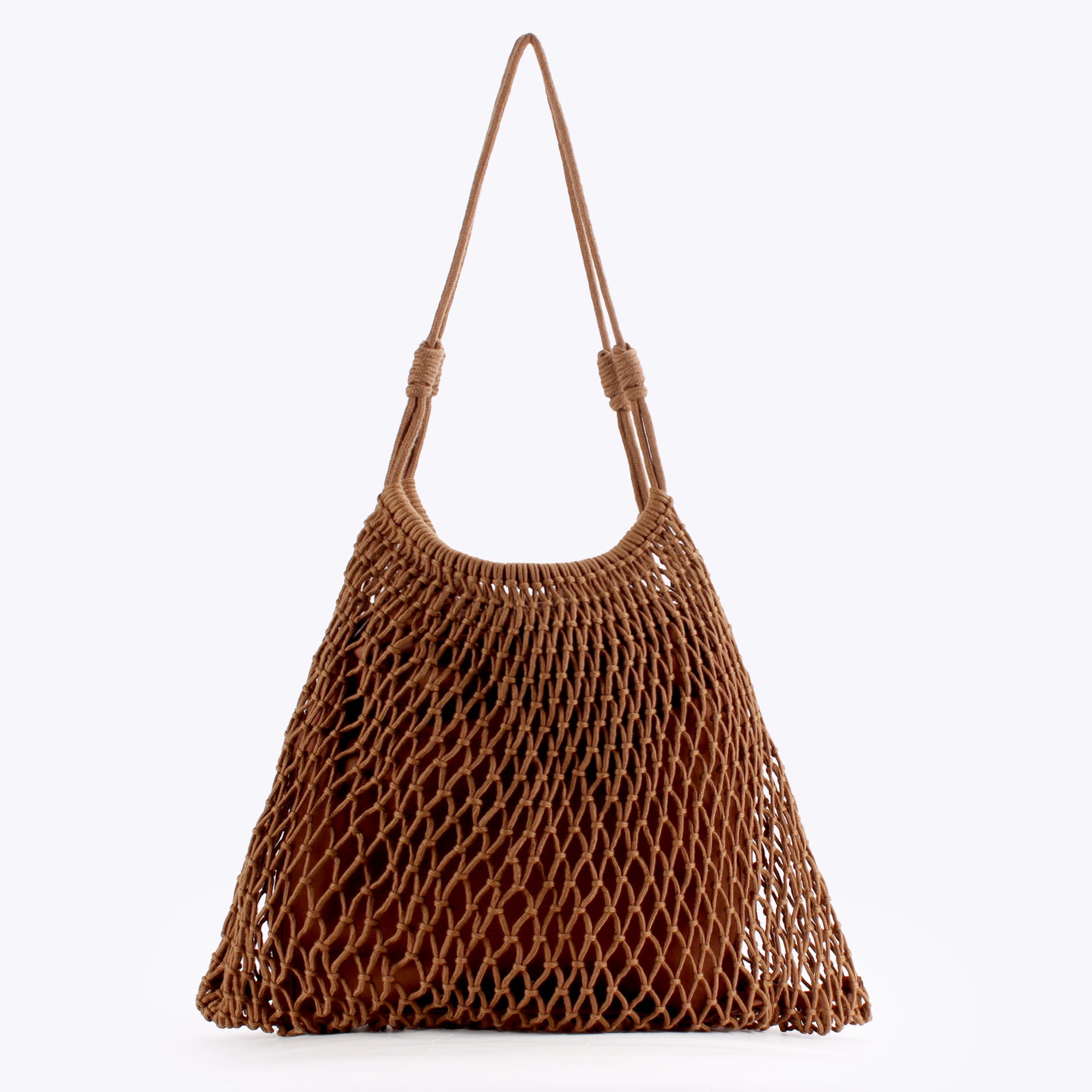 Oversized Boho Handwoven Cotton Rope Net Shoulder Bag with Inner Lining