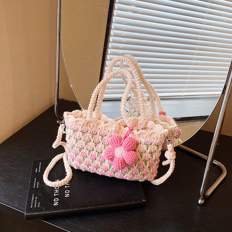 Fresh Tulip Phone 2026 New Yarn Crochet Soft Sunflower Crossbody Bag