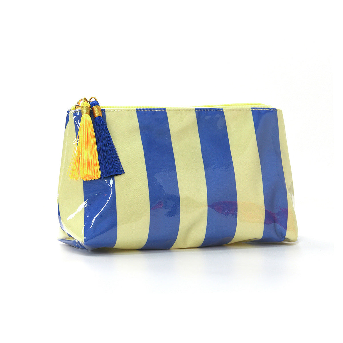 PVC Striped Tassel Zipper Waterproof Travel Cosmetic Bag