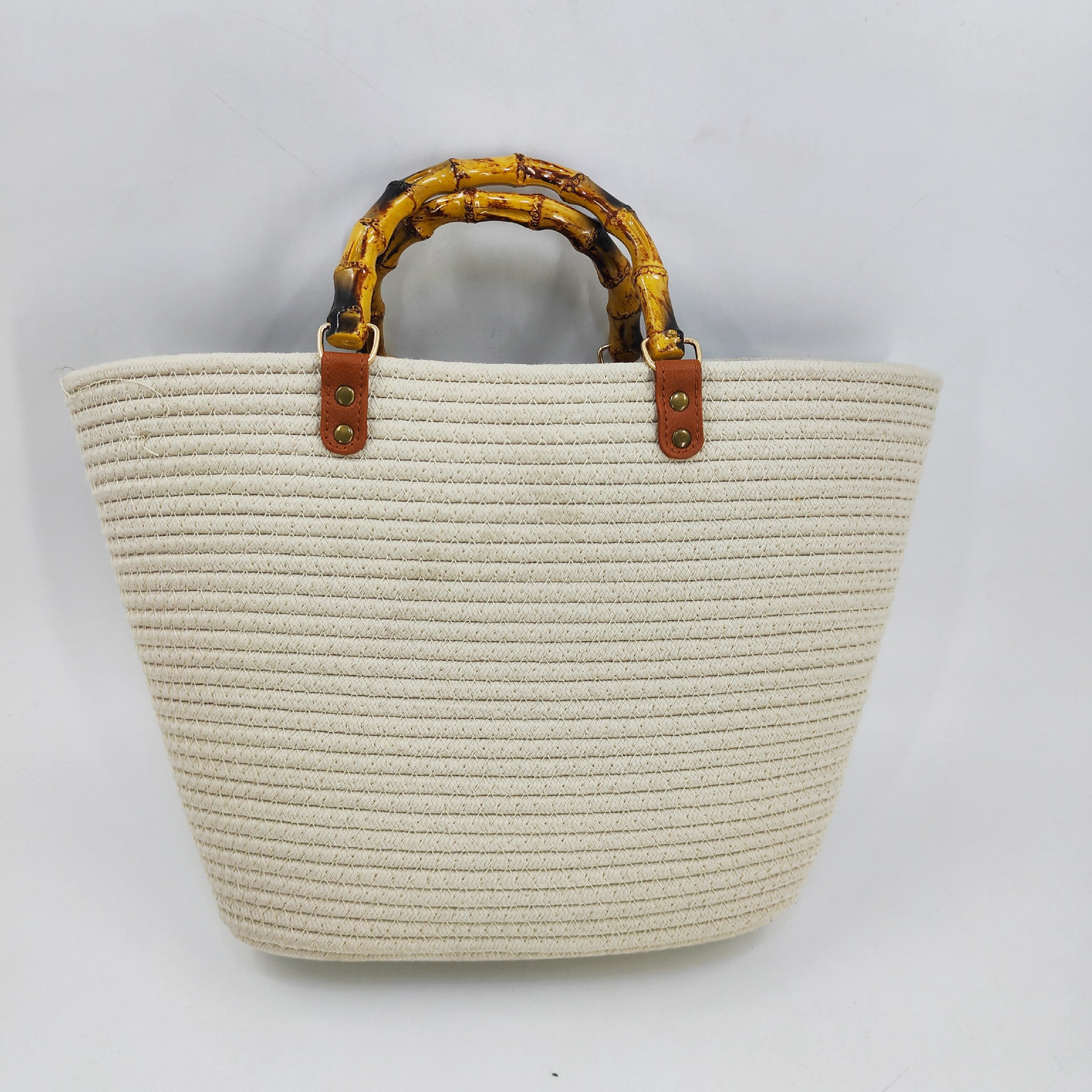 Woven Large Capacity Bamboo Shoulder Tote Bag