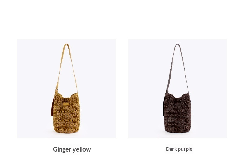 Boho Handwoven Paper Straw Bucket Adjustable Crossbody Shoulder Bag