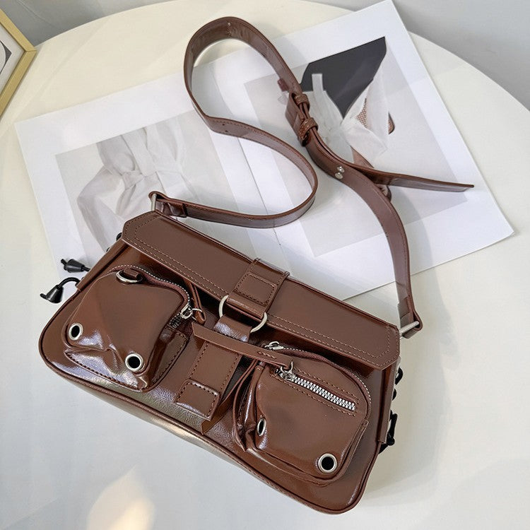 Retro Multi-Pocket Buckle Shoulder Bag