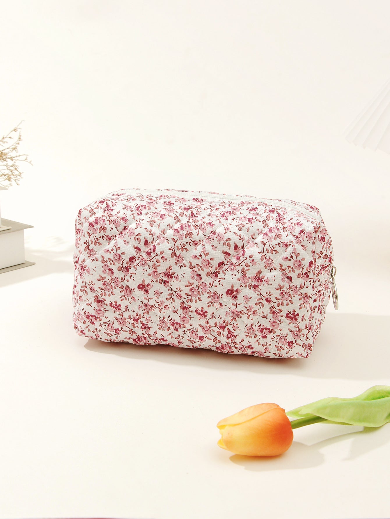 Small Floral Quilted Cotton Travel Cosmetic Bag