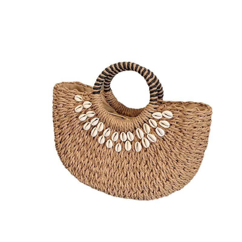 Semicircle Straw Woven Shell Beach Bag