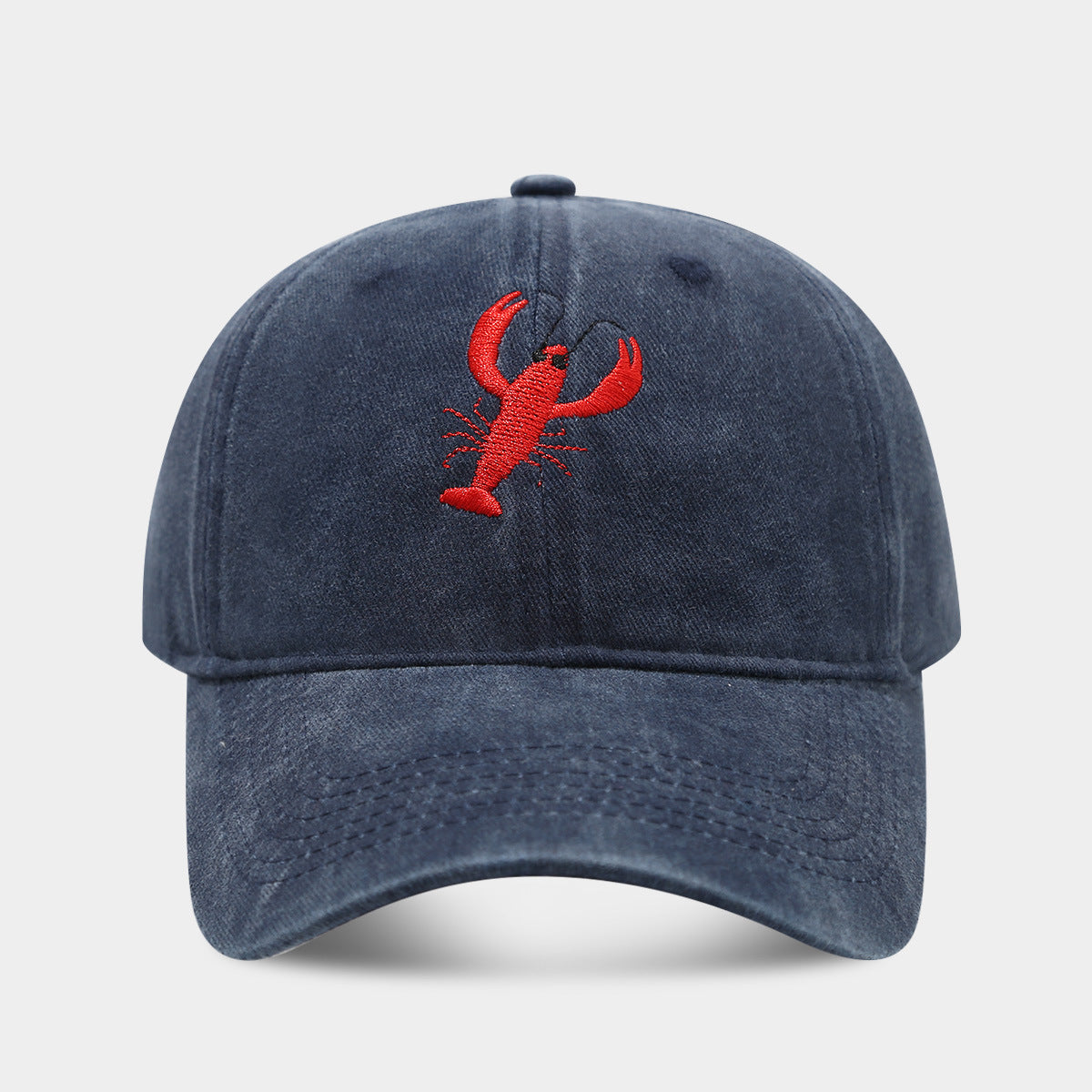 Retro Lobster Embroidered Washed Baseball Cap