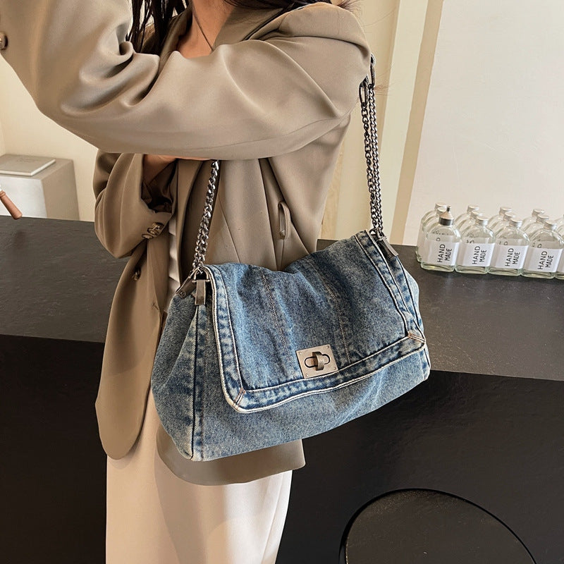 Women Casual Large Denim Tote Crossbody Denim Bag