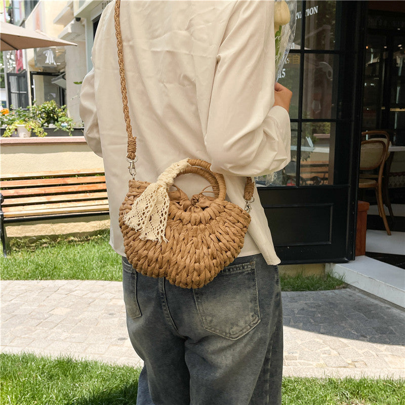 Women Vintage Handheld Woven Beach Japanese Korean 2026 Casual Straw Bag