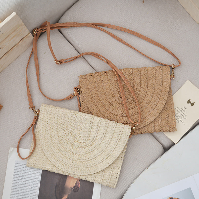 Corn Husk Straw Woven Large Capacity Beach Vacation Shoulder Tote Clutch Bag