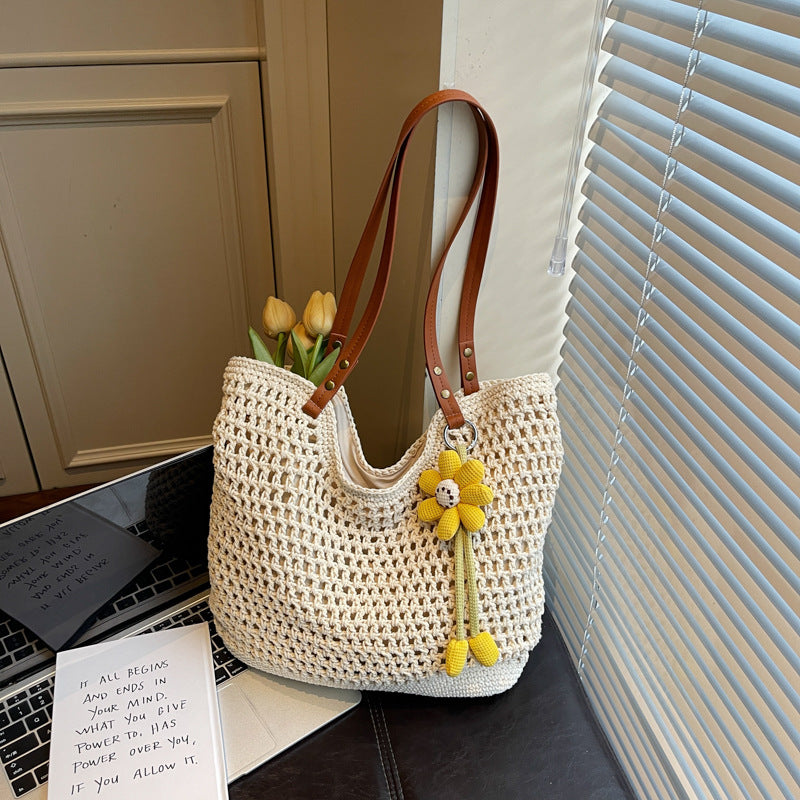 2026 Spring New Large Straw Casual Tote Beach Woven Shoulder Bag